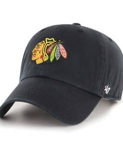 Chicago Blackhawks 47 Brand Black Clean Up Adjustable Hat