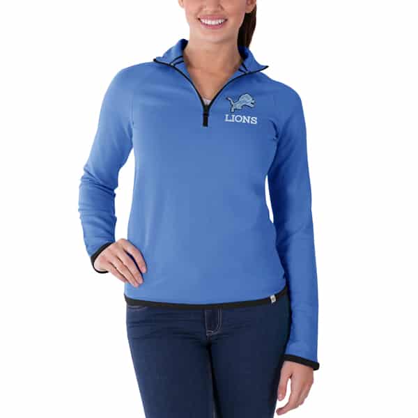 Detroit Lions Showdown Women's 47 Brand Blue 1/4 Zip Pullover Shirt