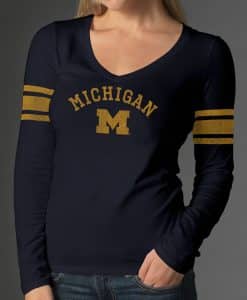 Michigan Wolverines Homerun Long Sleeve T-Shirt Womens Fall Navy 47 Brand