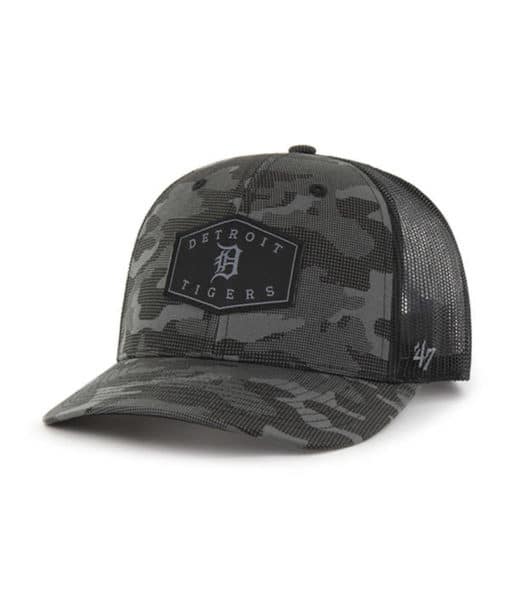Detroit Tigers 47 Brand Charcoal Camo Trucker Black Mesh Snapback Hat