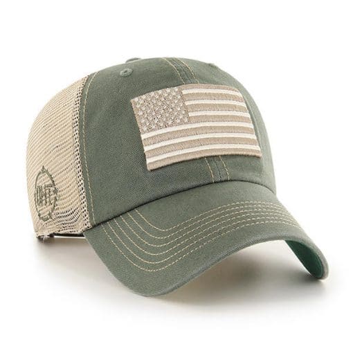 Operation Hat Trick 47 Brand Clean Up Trawler Green Moss USA Flag Hat