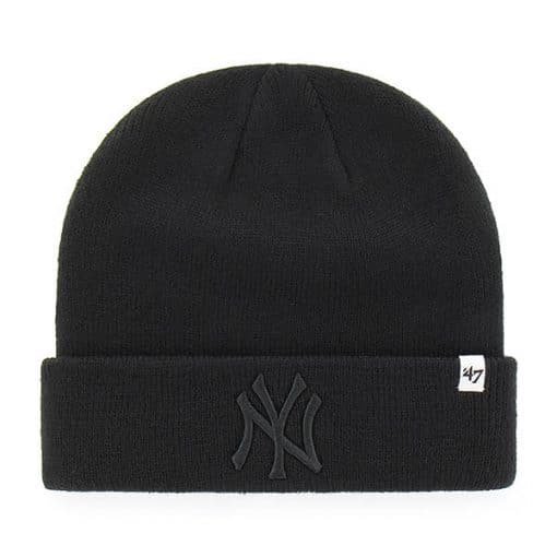 New York Yankees 47 Brand All Black Raised Cuff Knit Hat