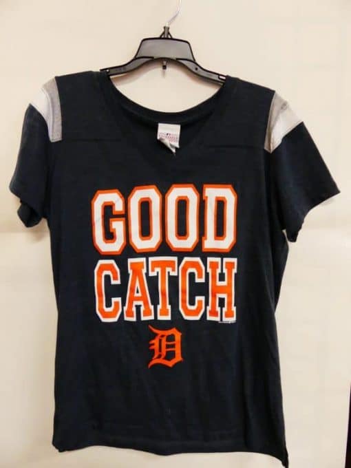Detroit Tigers Women's Navy Good Catch T-Shirt Tee