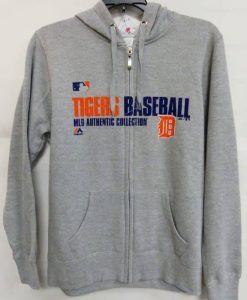 Detroit Tigers Gray Orange Logo Full Zip Up Hoodie