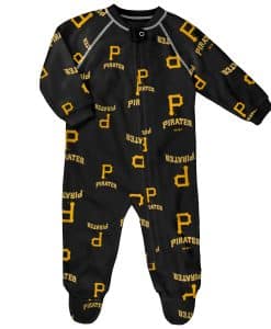 Pittsburgh Pirates Baby Black Raglan Zip Up Sleeper Coverall