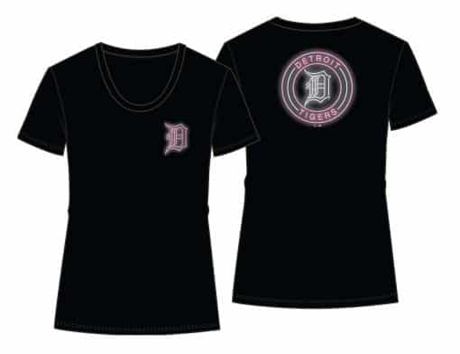 Detroit Tigers Women's 47 Brand Black Pink Neon Scoop T-Shirt Tee