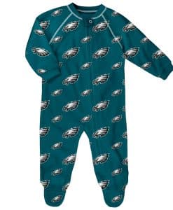 Philadelphia Eagles Baby Midnight Green Raglan Zip Up Sleeper Coverall