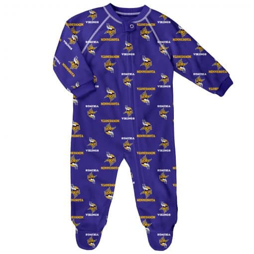 Minnesota Vikings Baby Purple Raglan Zip Up Sleeper Coverall