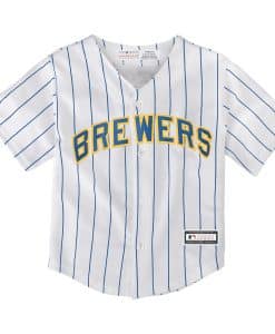 Milwaukee Brewers Baby Majestic White Classic Pinstriped Jersey