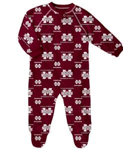Mississippi State Bulldogs Baby Maroon Raglan Zip Up Sleeper Coverall