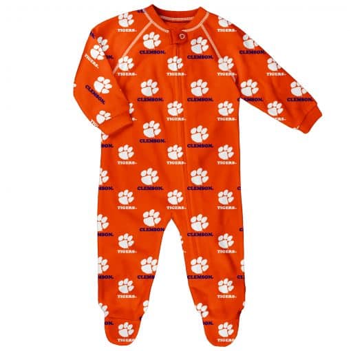 Clemson Tigers Baby Orange Raglan Zip Up Sleeper Coverall