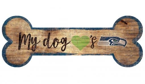 My Dog Loves Seattle Seahawks 6"x12" Wood Bone Sign