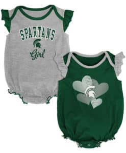 Michigan State Spartans Baby Girl 2 Pack Onesie Creeper Set