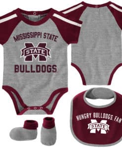 Mississippi State Bulldogs Baby Gray Maroon 3 Piece Creeper Set