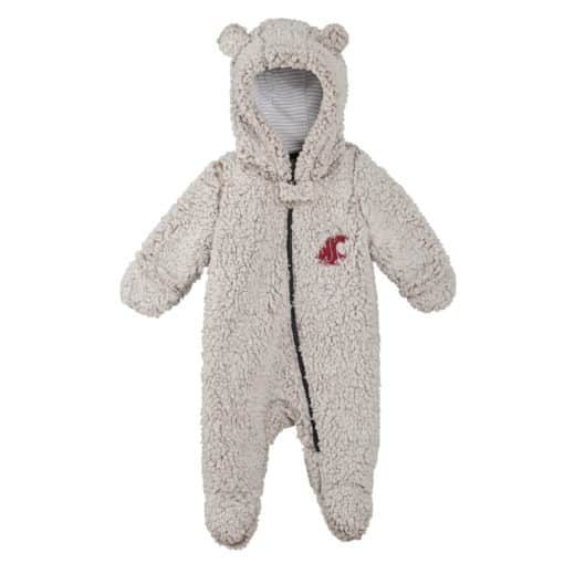 Washington State Cougars Baby Gray Sherpa Hooded Teddy Full Zip Sleep & Play Coverall