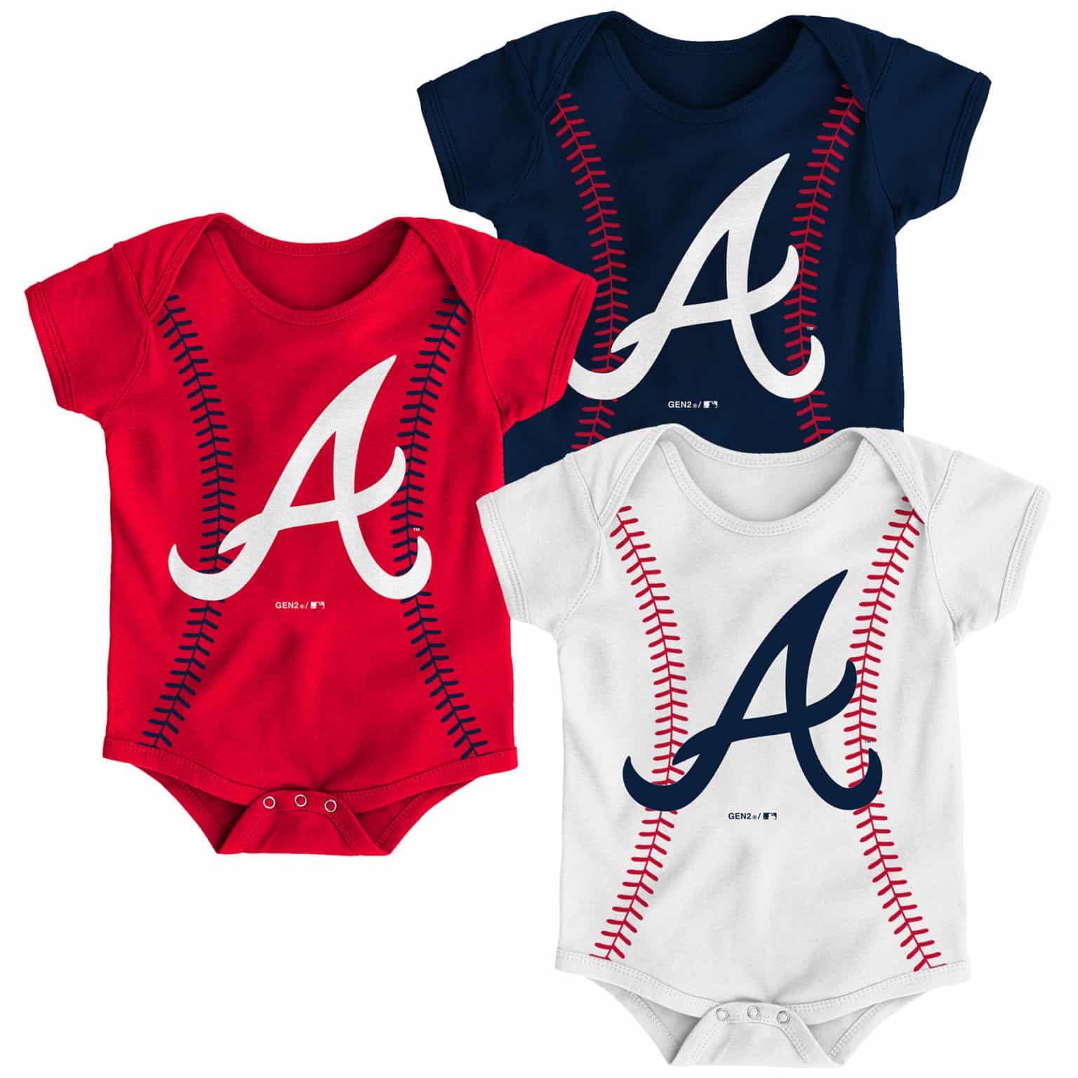 Atlanta Braves Baby 3 Pack Onesie Creeper Set - Detroit Game Gear