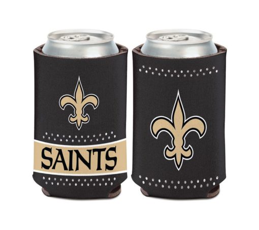 New Orleans Saints 12 oz Bling Black Can Cooler Holder