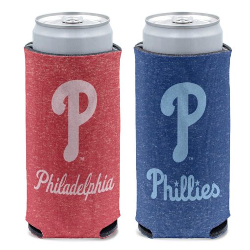 Philadelphia Phillies 12 oz Heather Navy Red Slim Can Cooler Holder