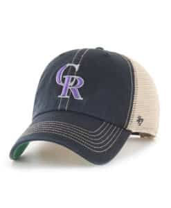Colorado Rockies 47 Brand Trawler Black Clean Up Khaki Mesh Snapback Hat