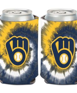 Milwaukee Brewers 12 oz Blue Yellow Tie Dye Can Cooler Holder