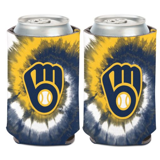 Milwaukee Brewers 12 oz Blue Yellow Tie Dye Can Cooler Holder
