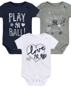 New York Yankees Baby Love Navy Gray White 3-Pack Creeper Set