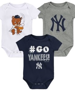 New York Yankees Baby Go Navy Gray White 3-Pack Creeper Set