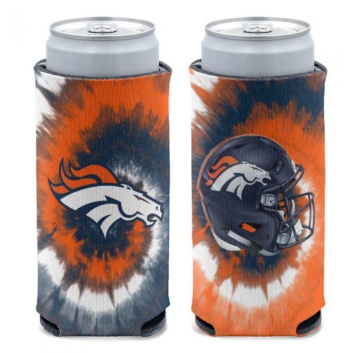 Denver Broncos 12 oz Orange Blue Tie Dye Slim Can Cooler Holder