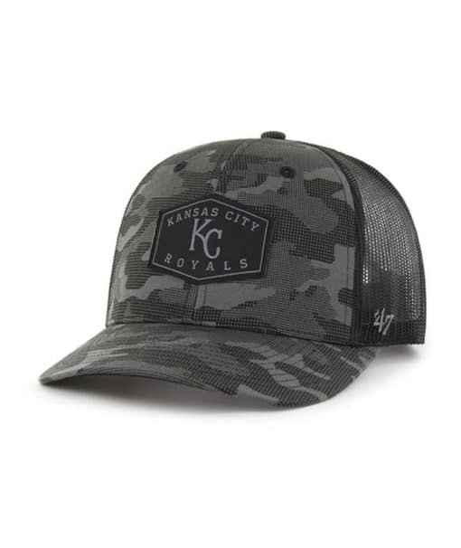 Kansas City Royals 47 Brand Charcoal Camo Trucker Black Mesh Snapback Hat